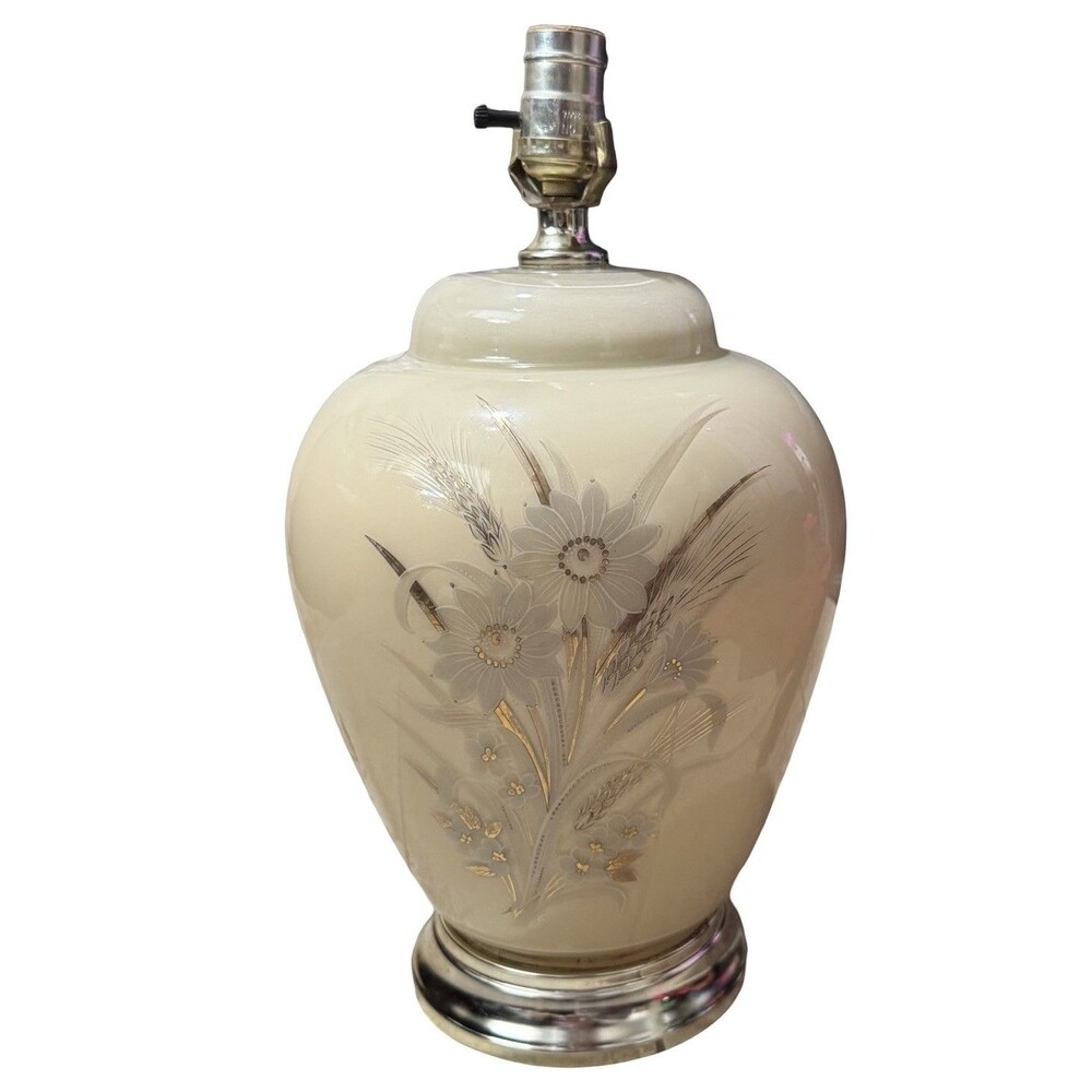 Vintage White Frosted Gold Wheat Table Lamp RARE Home Decor Floral 16 In